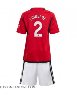 Günstige Manchester United Victor Lindelof #2 Heimtrikotsatz Kinder 2023-24 Kurzarm (+ Kurze Hosen)